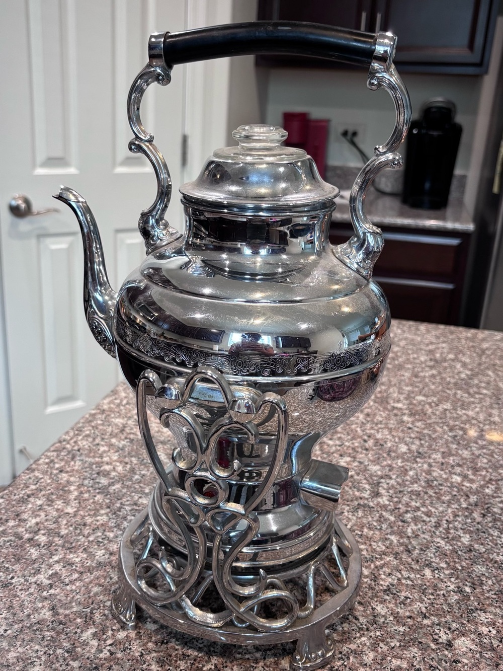 50’S VTG UNITED METAL GOODS MCM ORNATE COFFEE POT W STAND 550/760A UNTESTED